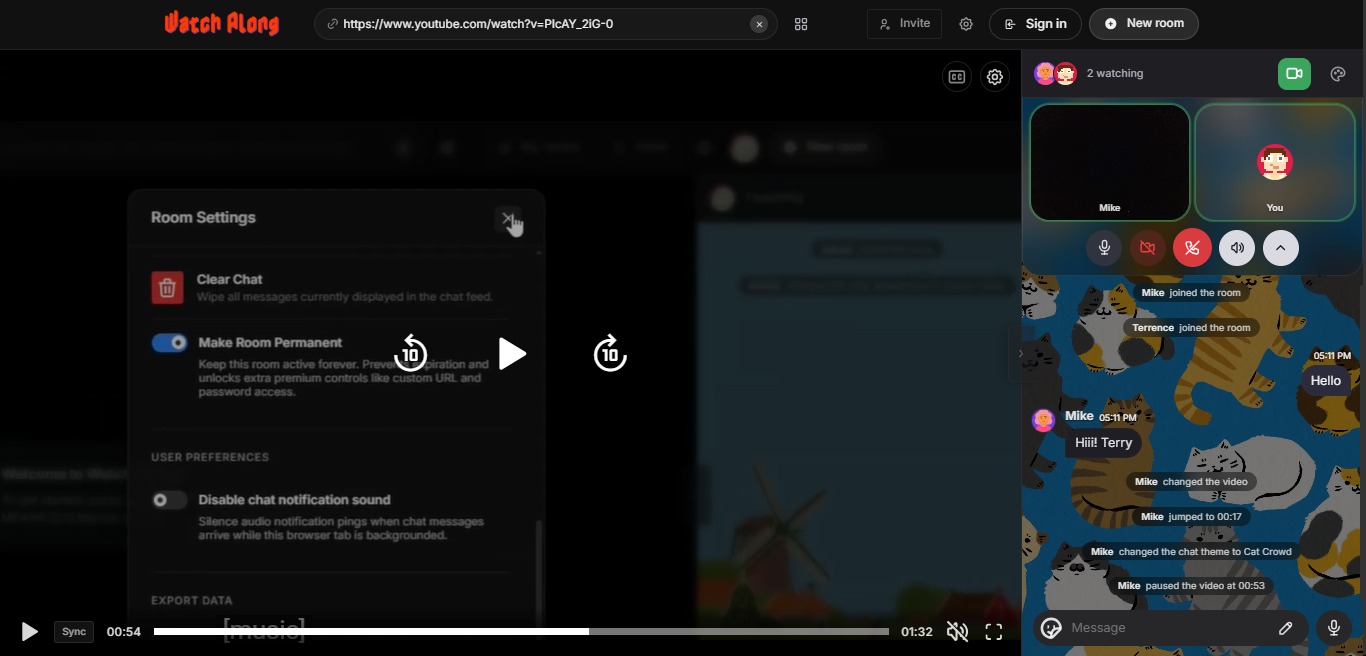 Built-in video chat and voice call overlay during watch party